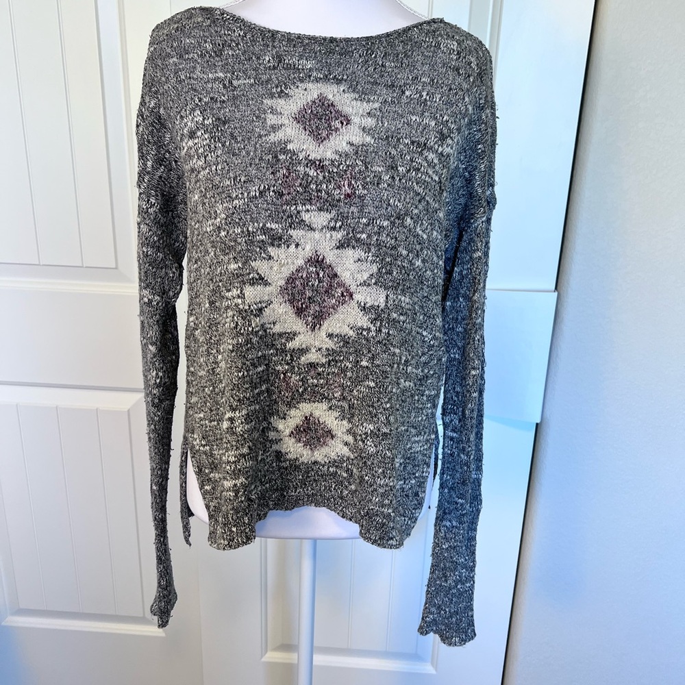 Hollister Charcoal Gray Purple tone Geometric Lightweight Sweater XS/S